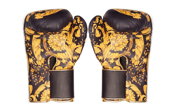 Versace black and yellow Baroque print boxing gloves