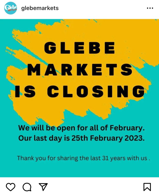 glebe markets closing