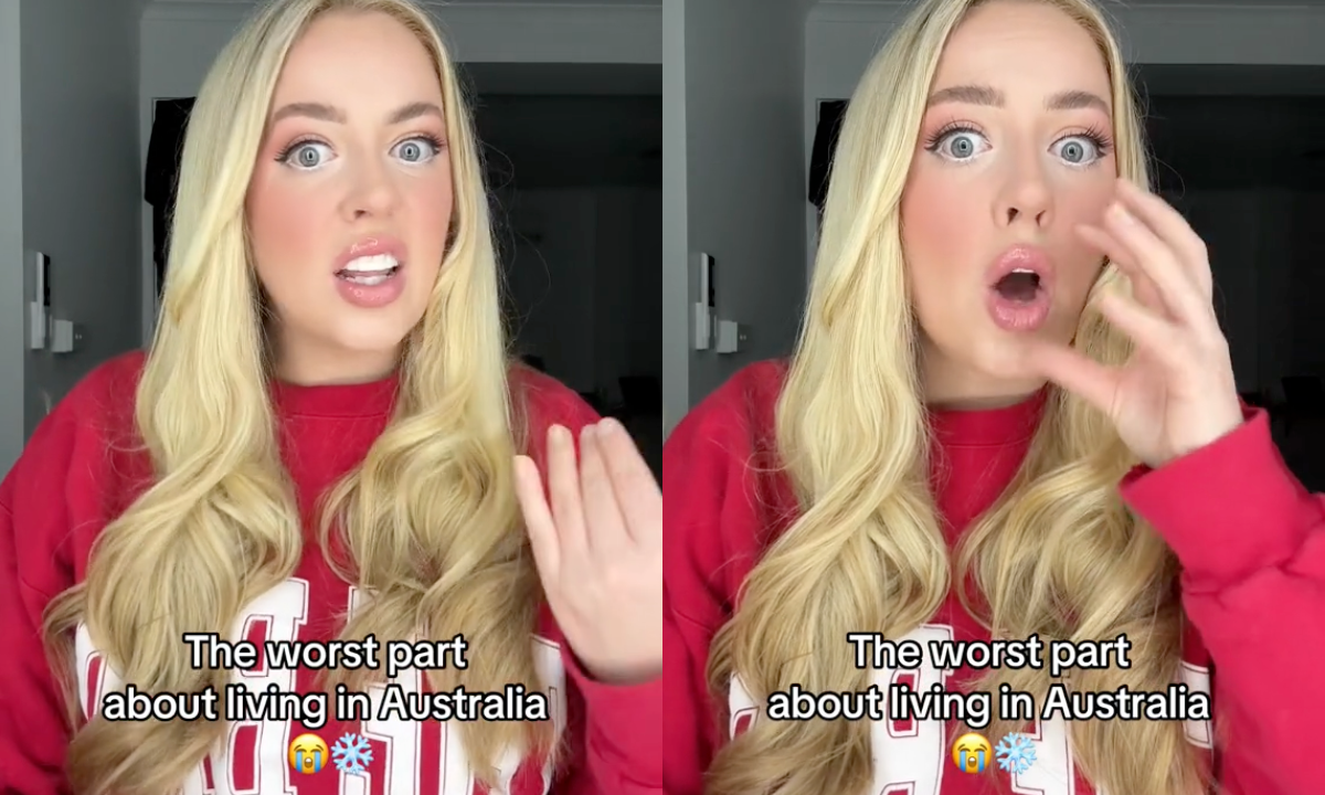 Two screenshots of a Canadian TikTok talking about Melbourne and Australia cold weather