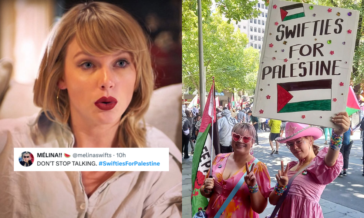 Taylor Swift and Swifties for Palestine and Gaza at a protest