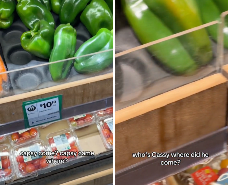 Two photos of capsicum at a Woolworths