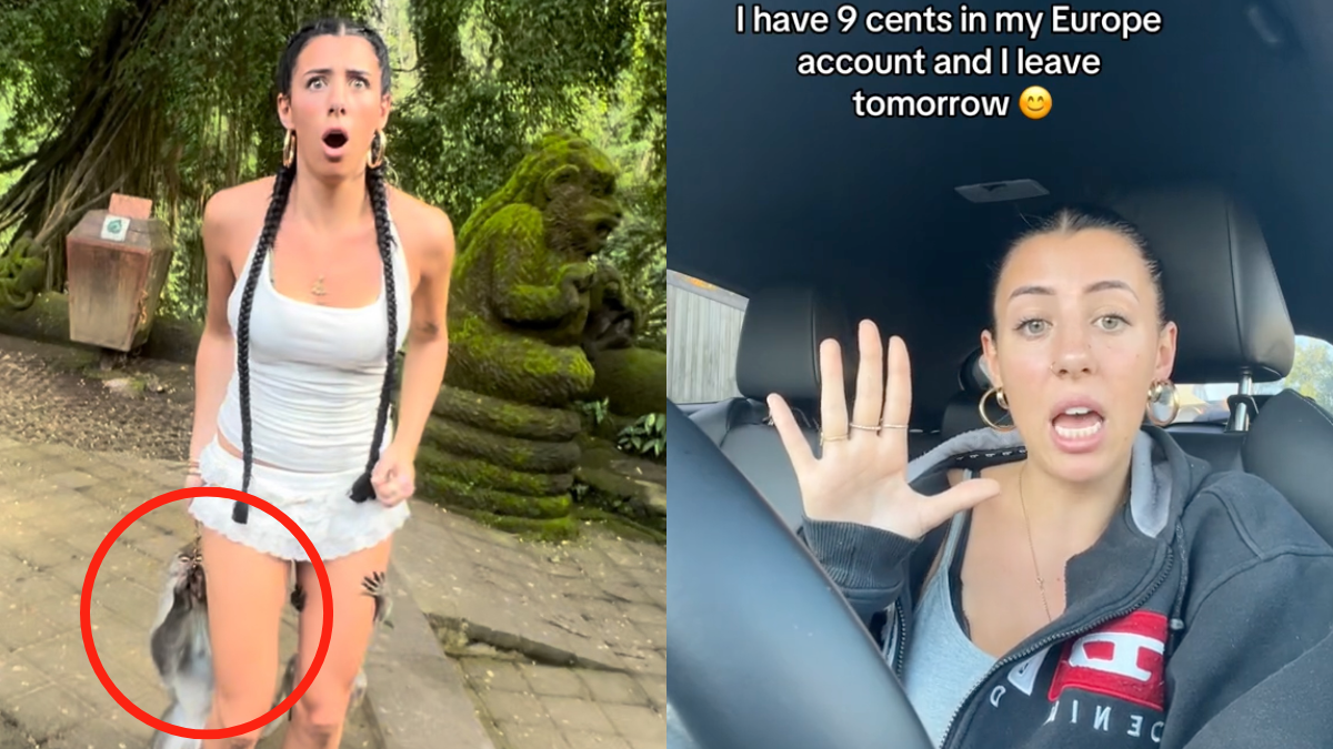 Aussie TikToker Jami Groves being bitten by a monkey in Bali, Indonesia, and doing a story time video on TikTok
