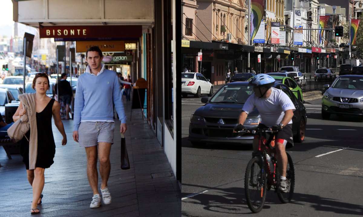 Paddington Residents and cyclist on Oxford Street, Paddington, Sydney