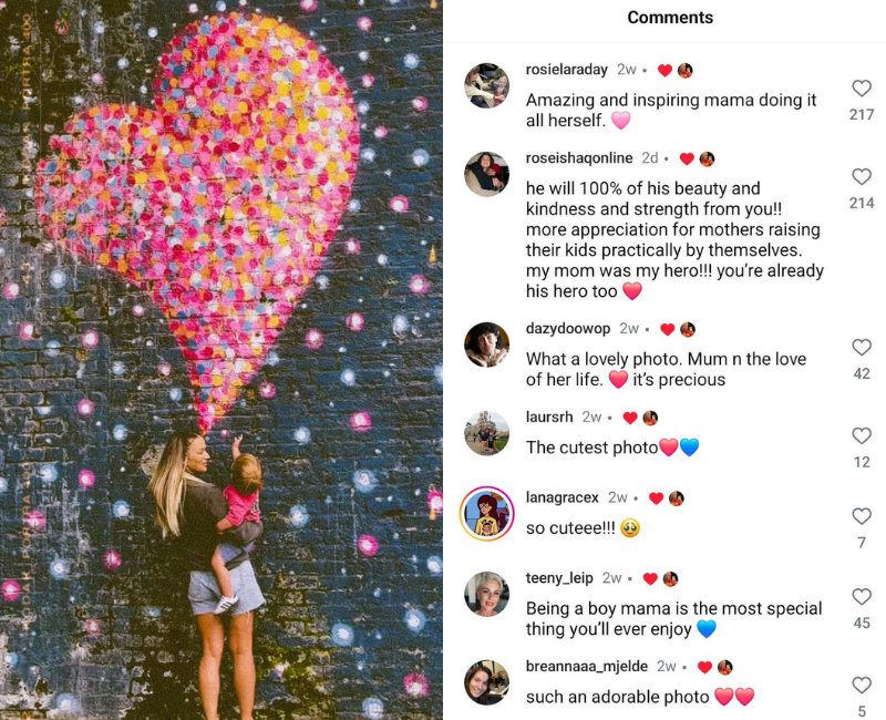 Alison Kierans and her son plus a screenshot of her comment section where she has liked comments about her ex relationship with Barry Keoghan