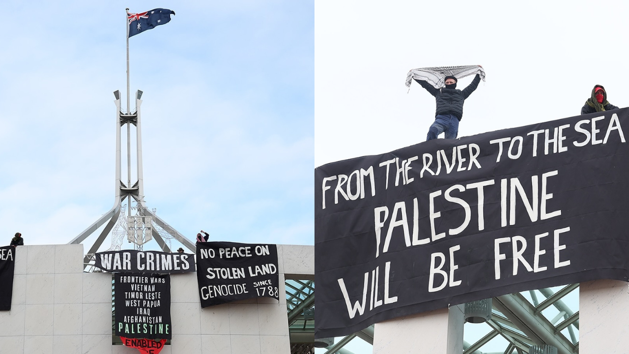 Pro-Palestinian Protesters Arrested After Scaling Parliament House In Wild Scenes